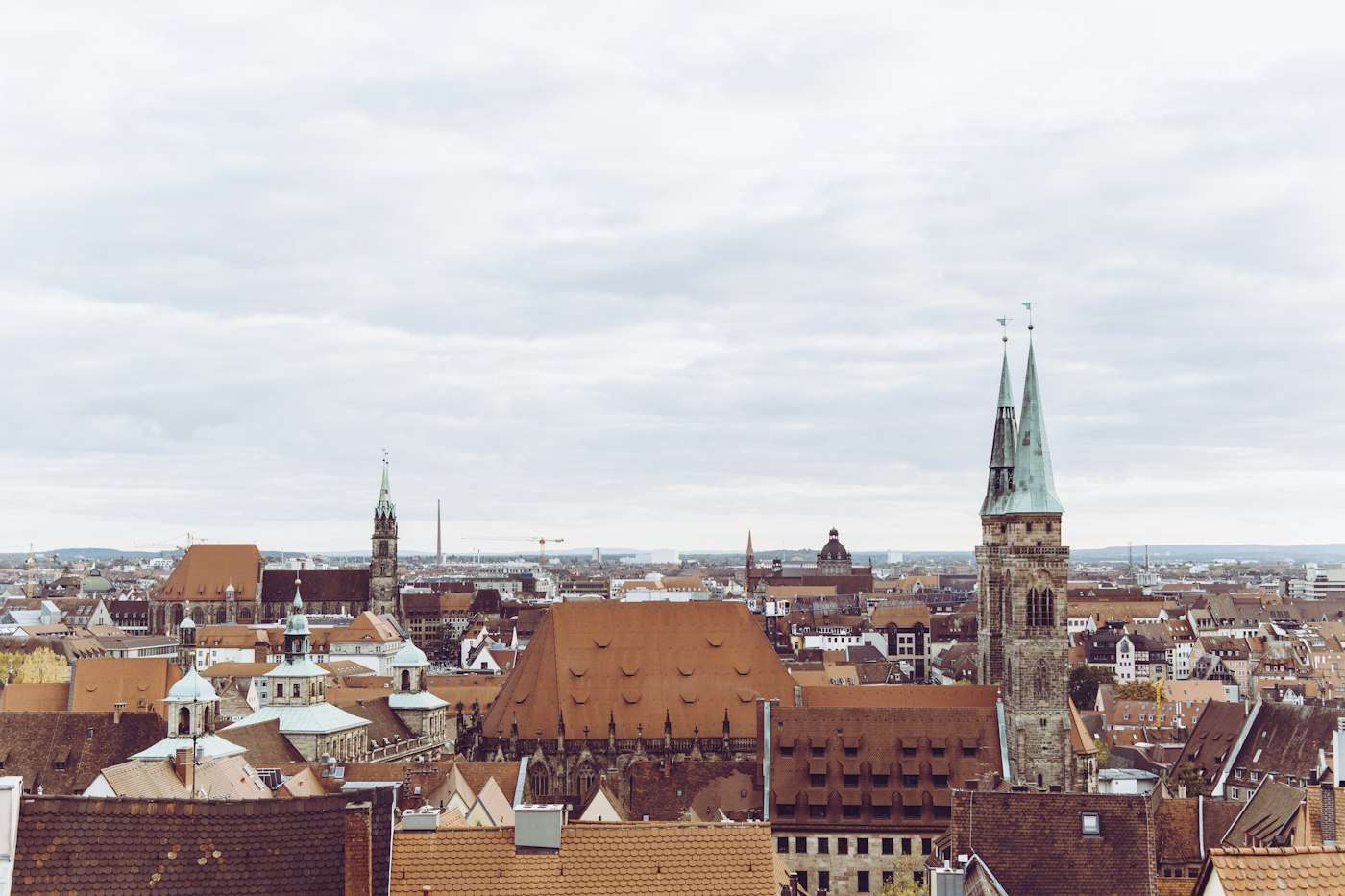 Church spires and red rooftops of Nuremberg's old town