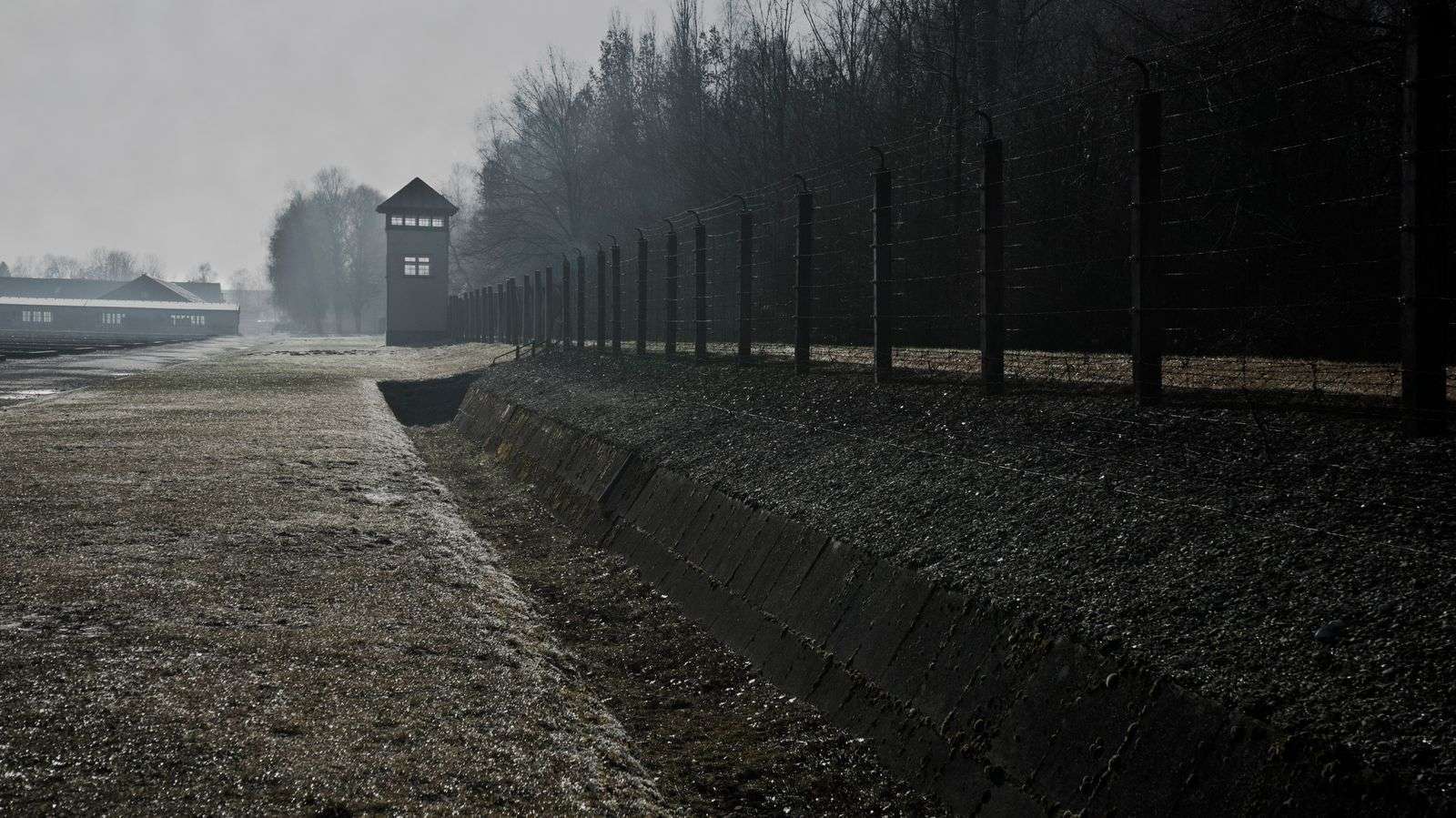 Watchtower and perimeter fence, Dachau Concentration Camp Memorial Site
